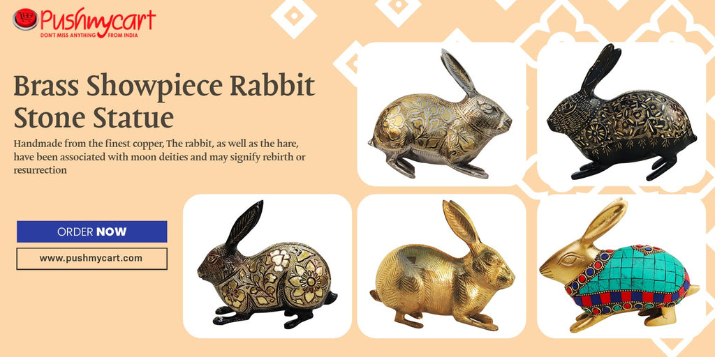 Brass Showpiece Rabbit Stone Statue