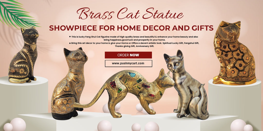 Brass Cat Statue Showpiece for Home Decor and Gifts