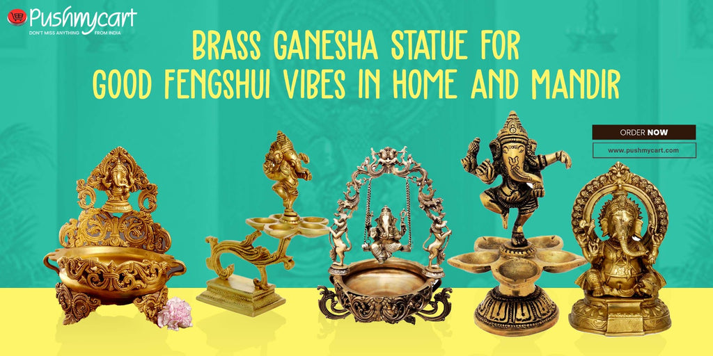 Brass Ganesha Statue for Good Fengshui Vibes in Home and Mandir