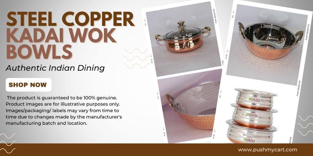 Steel Copper Kadai Wok Bowls Authentic Indian Dining