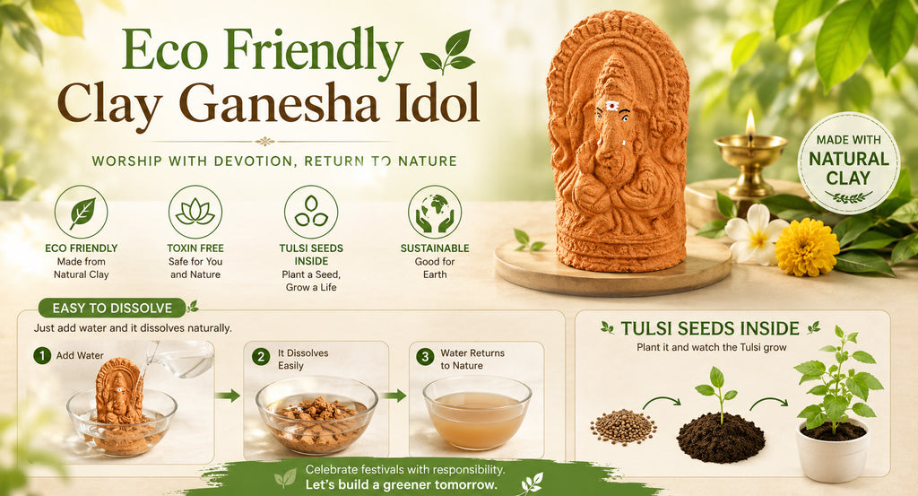 Gomaya Ganesha Idol – Eco-Friendly Cow Dung Ganesh with Tulsi Seeds