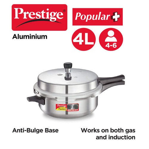 Prestige Popular Plus Virgin Aluminium Precision Weight Valve Junior Deep Pan Pressure Cooker Silver 4 L
