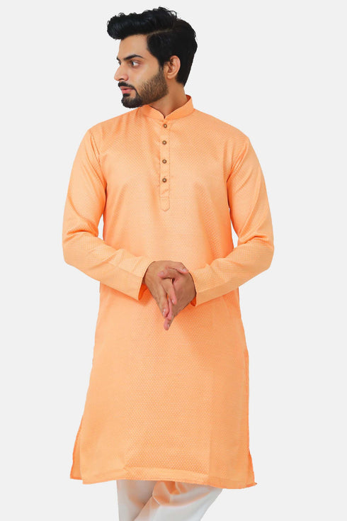 Veshbhoshaa Bluesaanchi Men'S Light Peach Dobby Kurta Set