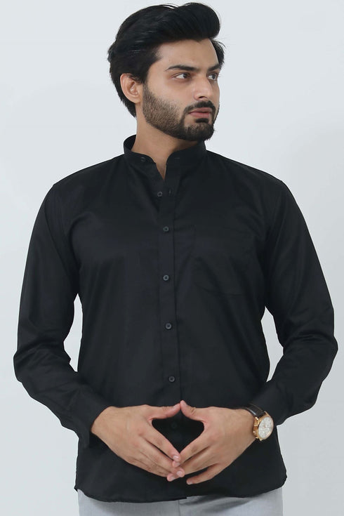 Veshbhoshaa Bluebird Men'S Black Mandarin Collar Formal Shirt