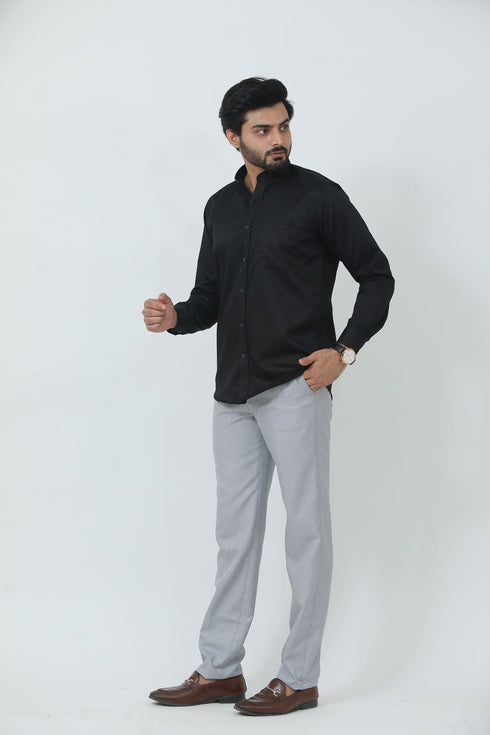 Veshbhoshaa Bluebird Men'S Black Mandarin Collar Formal Shirt