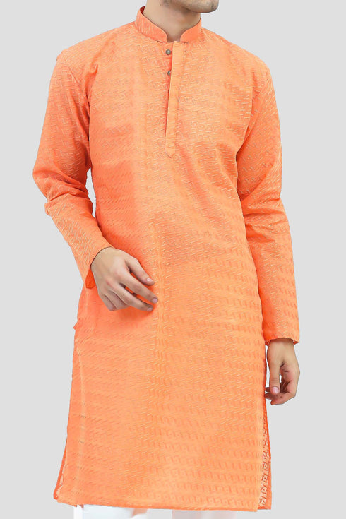 Veshbhoshaa Bluesaanchi Men'S Light Orange Murli Chikankari Embroidery Kurta Pyjama Set