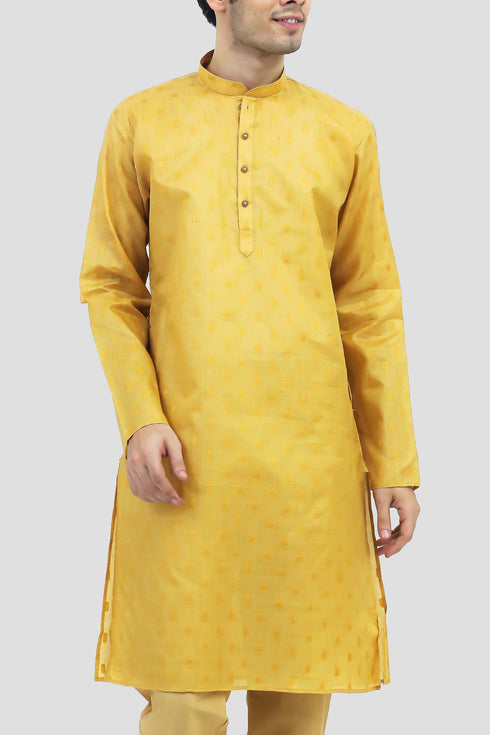 Veshbhoshaa Bluesaanchi Men'S Mango Yellow Buta Silk Kurta Set