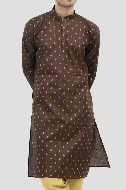 Veshbhoshaa Bluesaanchi Men'S Brown Silk Kurta Set