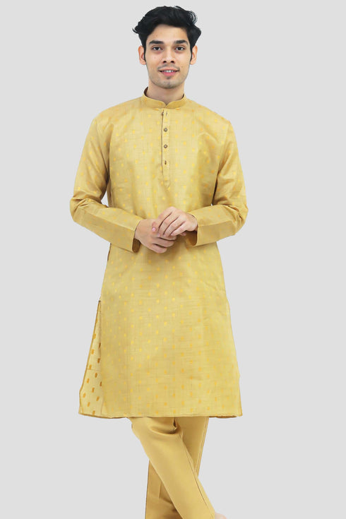 Veshbhoshaa Bluesaanchi Men'S Light Yellow Buta Silk Kurta Set
