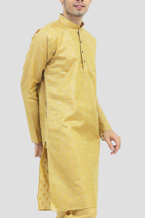 Veshbhoshaa Bluesaanchi Men'S Light Yellow Buta Silk Kurta Set