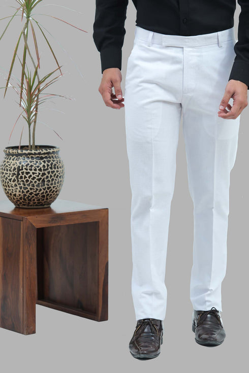 Veshbhoshaa Bluebird Men'S White Linen Blend Formal Trouser