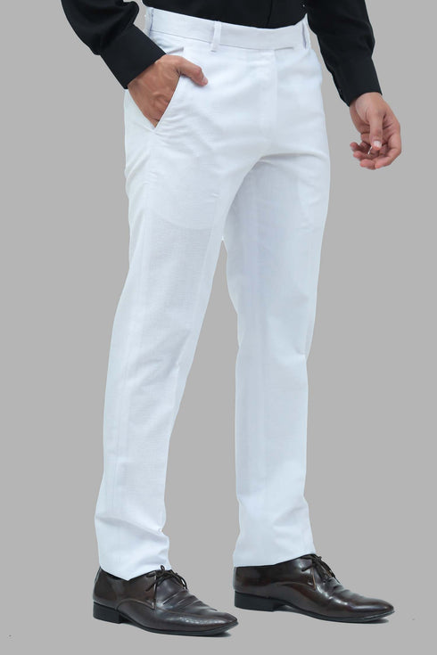Veshbhoshaa Bluebird Men'S White Linen Blend Formal Trouser