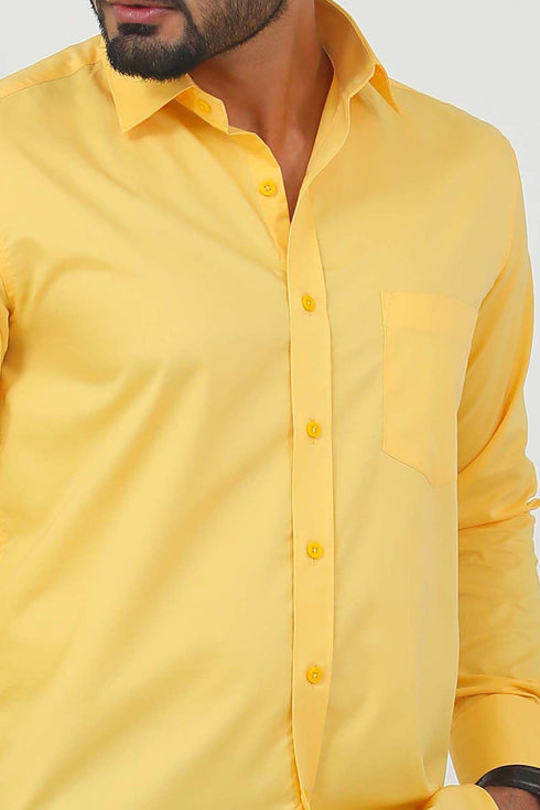 Veshbhoshaa Bluebird Men'S Yellow Cotton Lycra Formal Shirt