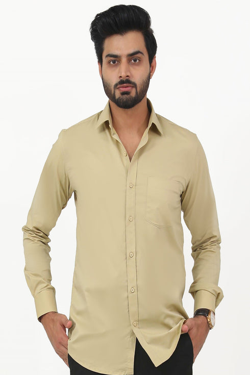 Veshbhoshaa Bluebird Men'S Khaki Color Cotton Lycra Formal Shirt
