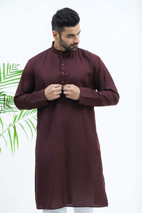 Veshbhoshaa Bluesaanchi Men'S Wine Matka Silk Kurta Set