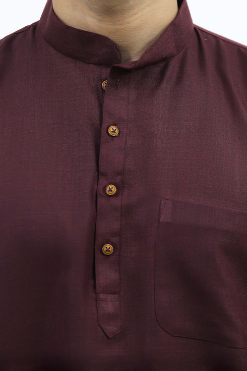 Veshbhoshaa Bluesaanchi Men'S Wine Matka Silk Kurta Set