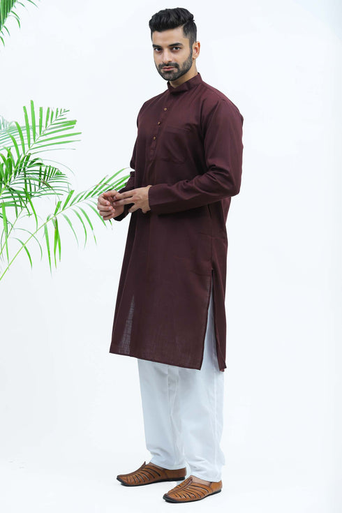 Veshbhoshaa Bluesaanchi Men'S Wine Matka Silk Kurta Set