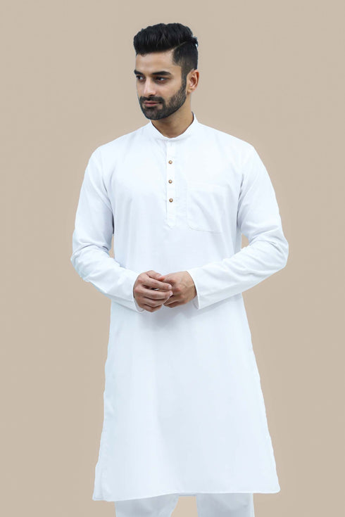 Veshbhoshaa Bluesaanchi Men'S White Matka Silk Kurta Set