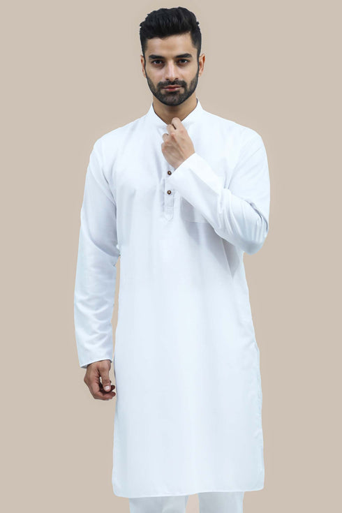 Veshbhoshaa Bluesaanchi Men'S White Matka Silk Kurta Set