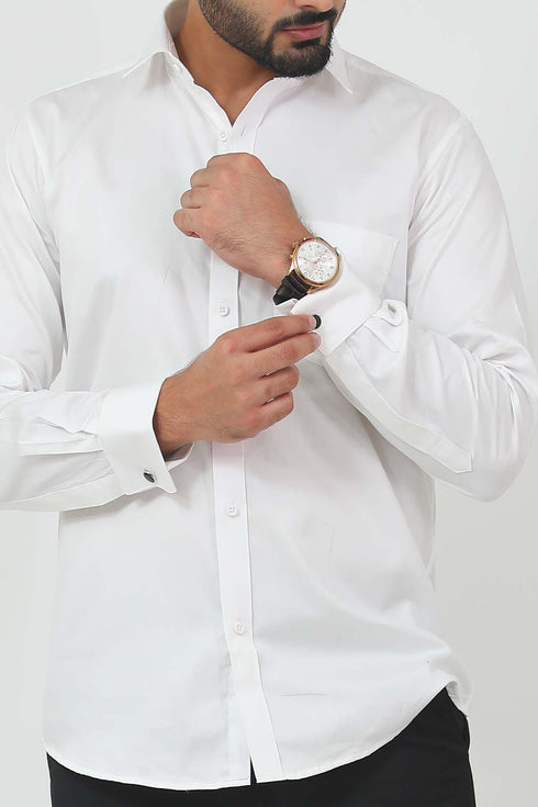 Veshbhoshaa Bluebird Men'S White Cufflink Formal Shirt