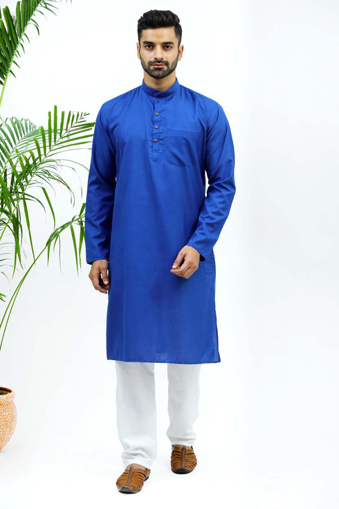 Veshbhoshaa Bluesaanchi Men'S Blue Matka Silk Kurta Set