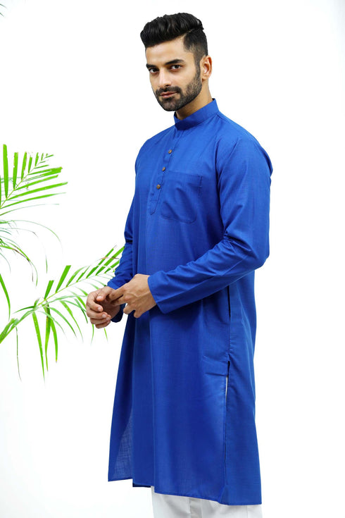 Veshbhoshaa Bluesaanchi Men'S Blue Matka Silk Kurta Set