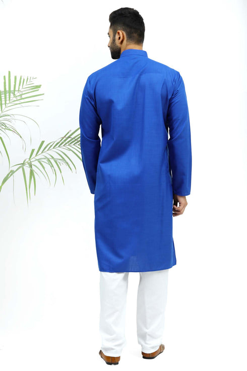 Veshbhoshaa Bluesaanchi Men'S Blue Matka Silk Kurta Set
