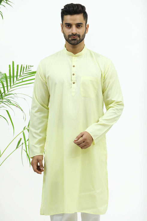 Veshbhoshaa Bluesaanchi Men'S Yellow Matka Silk Kurta Set