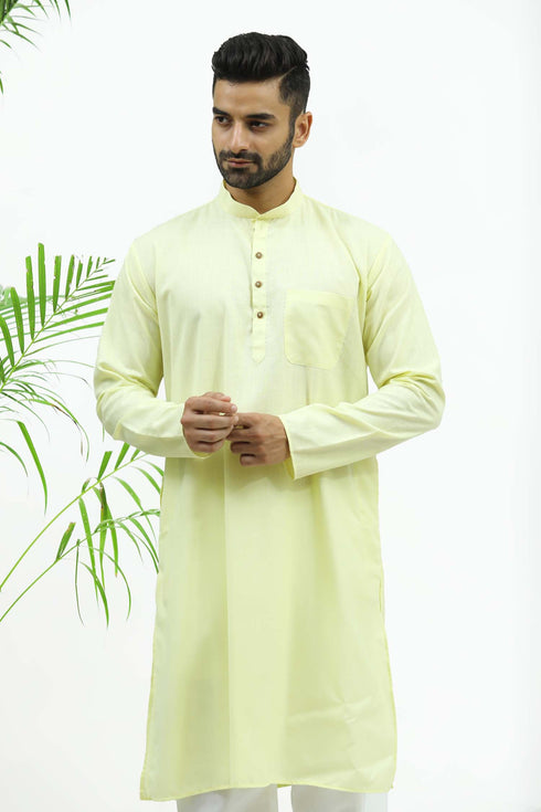 Veshbhoshaa Bluesaanchi Men'S Yellow Matka Silk Kurta Set