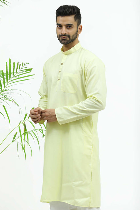 Veshbhoshaa Bluesaanchi Men'S Yellow Matka Silk Kurta Set