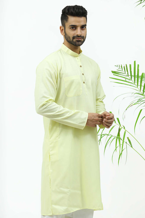 Veshbhoshaa Bluesaanchi Men'S Yellow Matka Silk Kurta Set