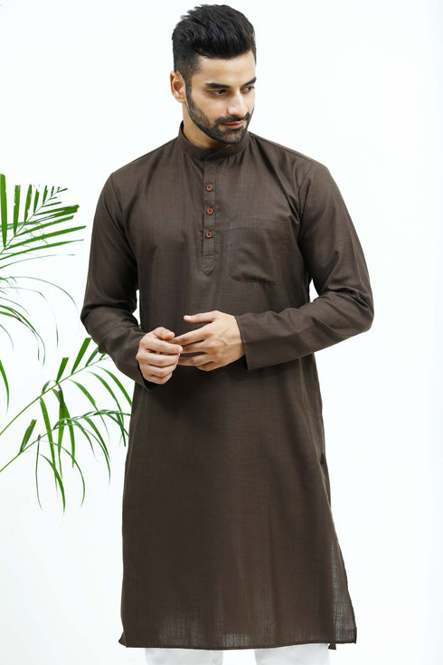 Veshbhoshaa Bluesaanchi Men'S Brown Matka Silk Kurta Set