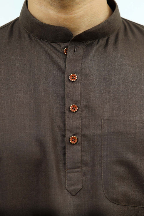 Veshbhoshaa Bluesaanchi Men'S Brown Matka Silk Kurta Set