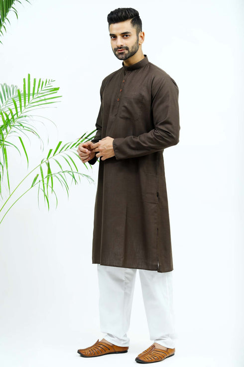 Veshbhoshaa Bluesaanchi Men'S Brown Matka Silk Kurta Set