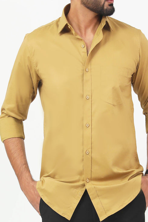 Veshbhoshaa Bluebird Men'S Sand Colour Cotton Lycra Formal Shirt