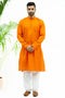 Veshbhoshaa Bluesaanchi Men'S Dark Orange Matka Silk Kurta Set