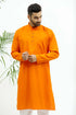 Veshbhoshaa Bluesaanchi Men'S Dark Orange Matka Silk Kurta Set