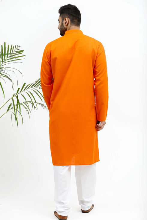 Veshbhoshaa Bluesaanchi Men'S Dark Orange Matka Silk Kurta Set