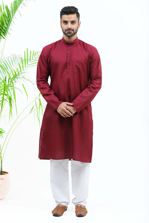 Veshbhoshaa Bluesaanchi Men'S Maroon Matka Silk Kurta Set