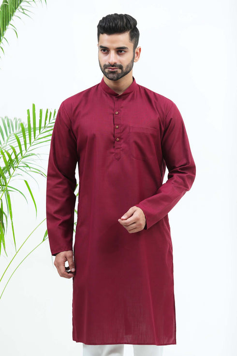 Veshbhoshaa Bluesaanchi Men'S Maroon Matka Silk Kurta Set