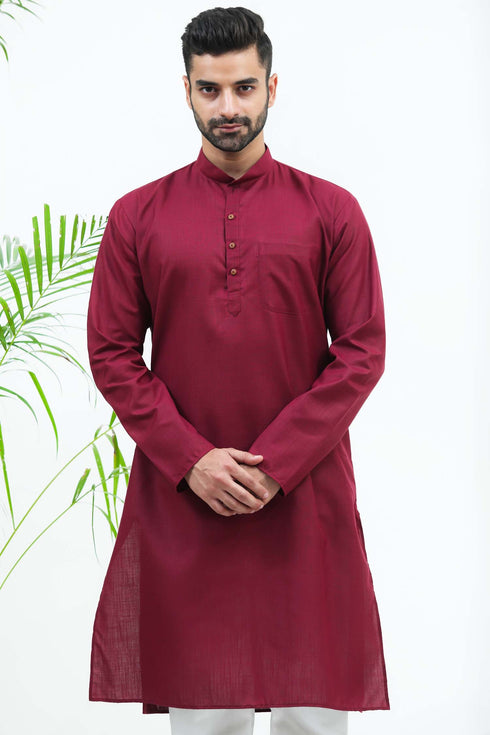 Veshbhoshaa Bluesaanchi Men'S Maroon Matka Silk Kurta Set