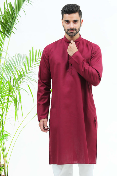 Veshbhoshaa Bluesaanchi Men'S Maroon Matka Silk Kurta Set
