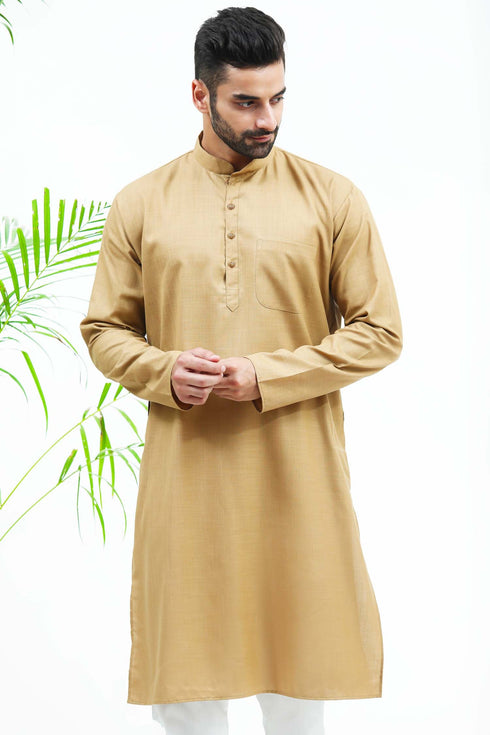 Veshbhoshaa Bluesaanchi Men'S Brown Color Matka Silk Kurta Set