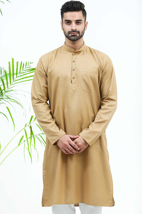 Veshbhoshaa Bluesaanchi Men'S Brown Color Matka Silk Kurta Set