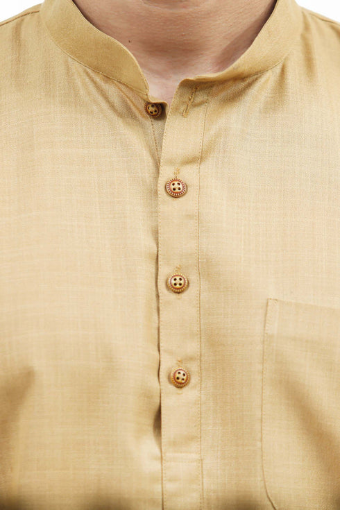 Veshbhoshaa Bluesaanchi Men'S Brown Color Matka Silk Kurta Set