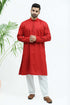 Veshbhoshaa Bluesaanchi Men'S Red Matka Silk Kurta Set