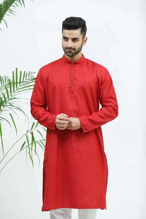 Veshbhoshaa Bluesaanchi Men'S Red Matka Silk Kurta Set