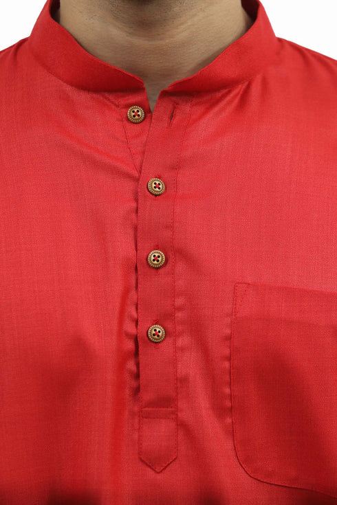 Veshbhoshaa Bluesaanchi Men'S Red Matka Silk Kurta Set