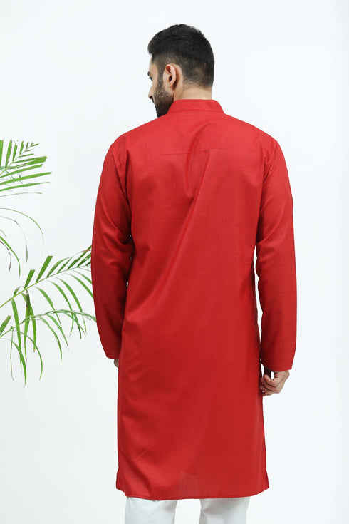 Veshbhoshaa Bluesaanchi Men'S Red Matka Silk Kurta Set