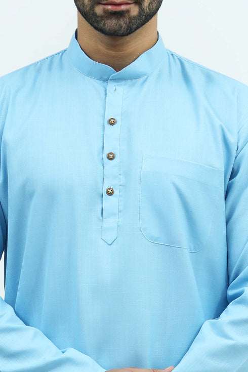 Veshbhoshaa Bluesaanchi Men'S Sky Blue Matka Silk Kurta Set